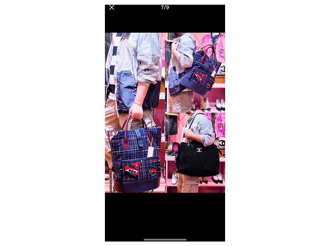 Borsa Tote Chanel Deauville Nero Bianco Rosso Blu - vista 10