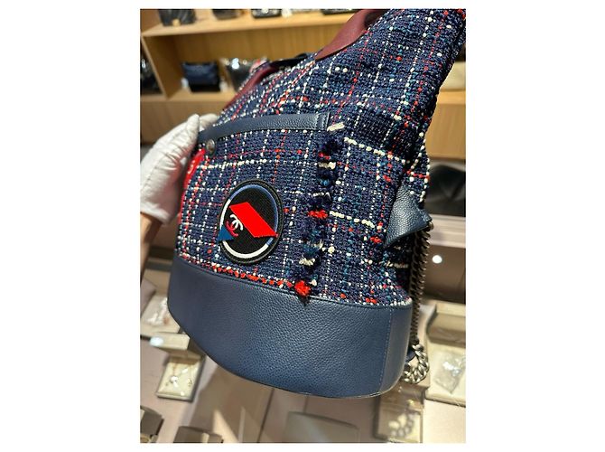 Borsa Tote Chanel Deauville Nero Bianco Rosso Blu - vista 6