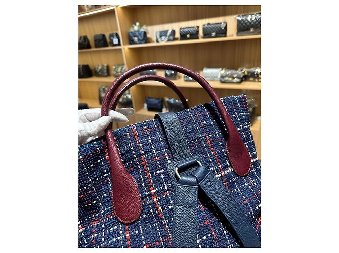 Borsa Tote Chanel Deauville Nero Bianco Rosso Blu - vista 7