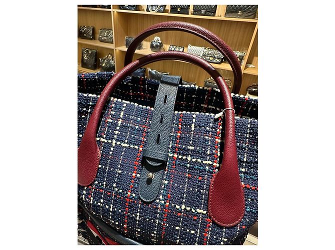 Borsa Tote Chanel Deauville Nero Bianco Rosso Blu - vista 8
