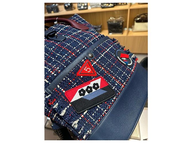 Borsa Tote Chanel Deauville Nero Bianco Rosso Blu - vista 9