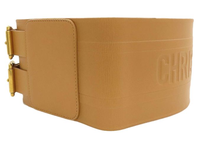 Cinturón Christian Dior Maxi Doble Hebilla Dorada de Cuero Castaño - vista 2