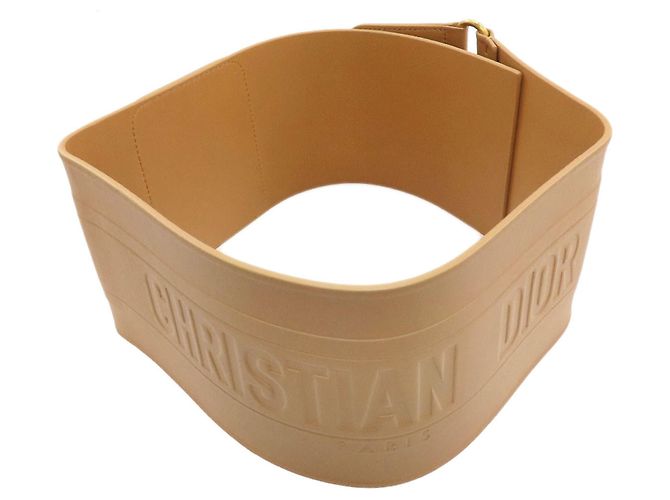 Cinturón Christian Dior Maxi Doble Hebilla Dorada de Cuero Castaño - vista 3