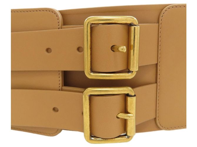 Cinturón Christian Dior Maxi Doble Hebilla Dorada de Cuero Castaño - vista 4