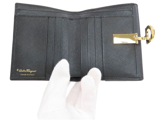 Gancini Salvatore Ferragamo Leder-Bifold-Geldbörse Schwarz - Ansicht 4
