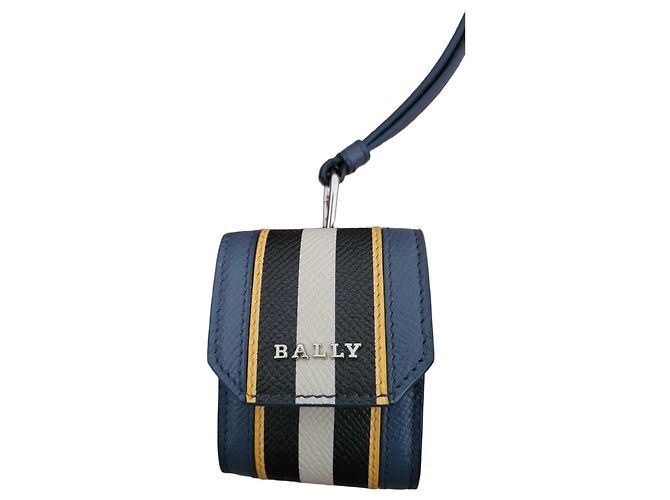 Custodia per auricolari Bally in pelle blu e a righe Nero Bianco Giallo - vista 2