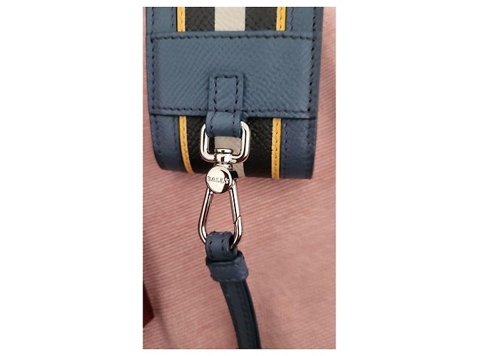 Custodia per auricolari Bally in pelle blu e a righe Nero Bianco Giallo - vista 3