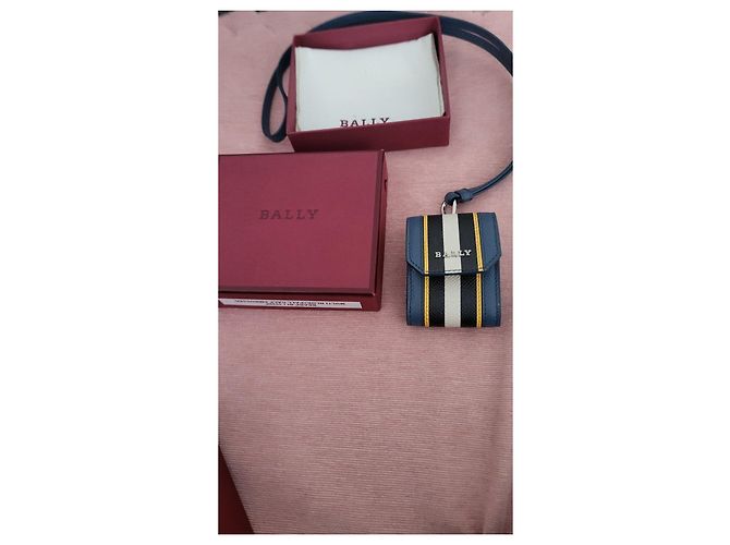 Custodia per auricolari Bally in pelle blu e a righe Nero Bianco Giallo - vista 4