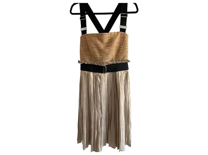 D&G Vestido plisado de mezcla de lino beige Negro - vista 3