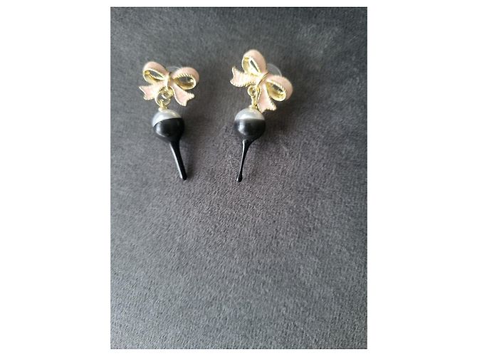 Autre Marque Pendientes Ottolinger de lazo rosa y perla negra Negro Gold hardware - vista 2