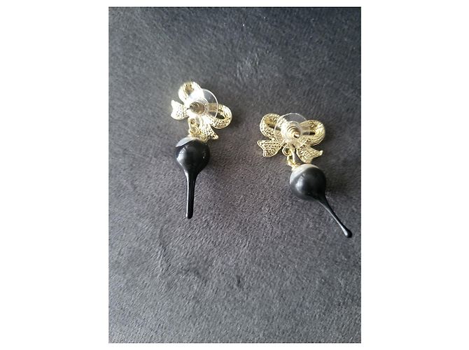 Autre Marque Pendientes Ottolinger de lazo rosa y perla negra Negro Gold hardware - vista 3