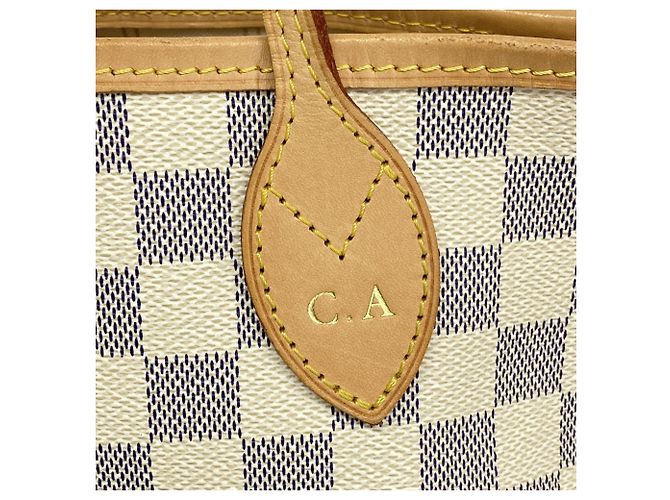 Borsa Tote Louis Vuitton Damier Azur Neverfull PM Bianco - vista 6