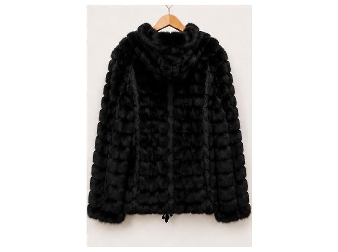 Gerard Darel Chaqueta con Capucha de Piel de Conejo Negra Negro - vista 2