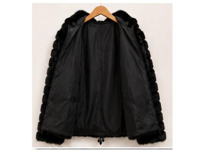 Gerard Darel Chaqueta con Capucha de Piel de Conejo Negra Negro - vista 3