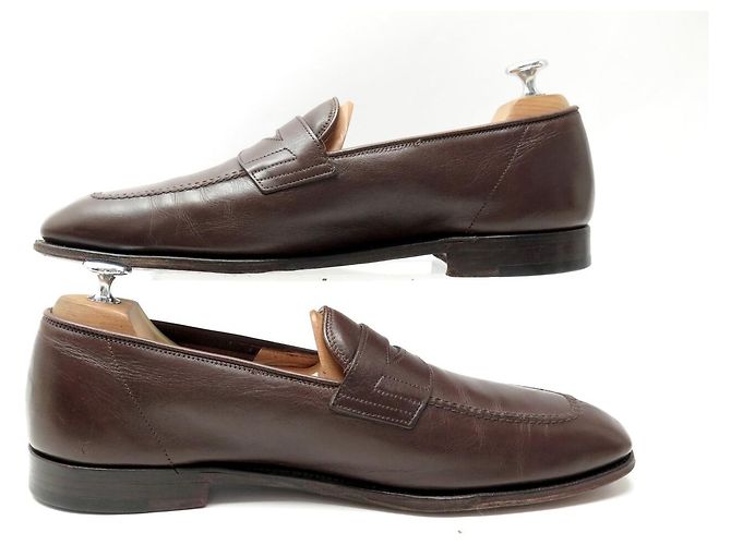 MOCASSINI JOHN LOBB 8 42 IN PELLE MARRONE LEATHER LOAFERS SHOES - vista 2