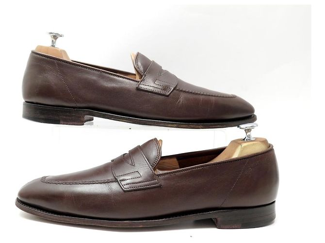 MOCASSINI JOHN LOBB 8 42 IN PELLE MARRONE LEATHER LOAFERS SHOES - vista 3