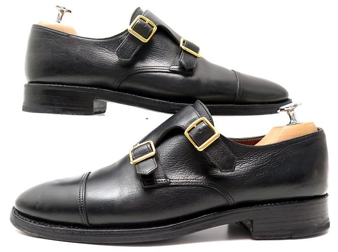 SCARPE JOHN LOBB WILLIAM BI BOUCLE 7 41 IN PELLE GRAIN NERA MONK SHOES Nero - vista 3