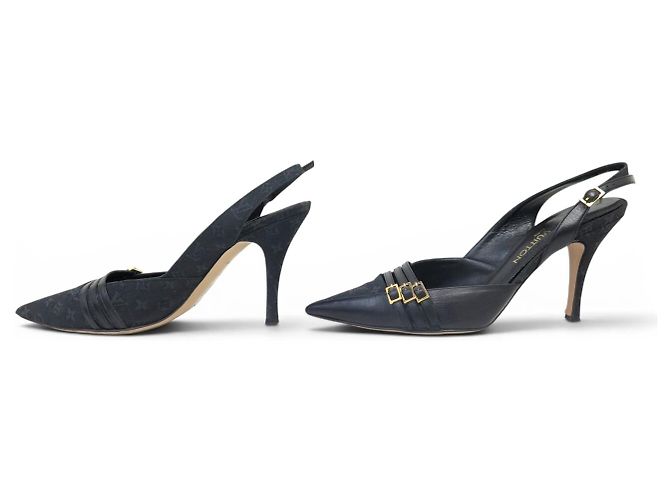 SCARPE LOUIS VUITTON CATHERINE MONOGRAM MINI LIN 39 SLINGBACKS Nero - vista 2