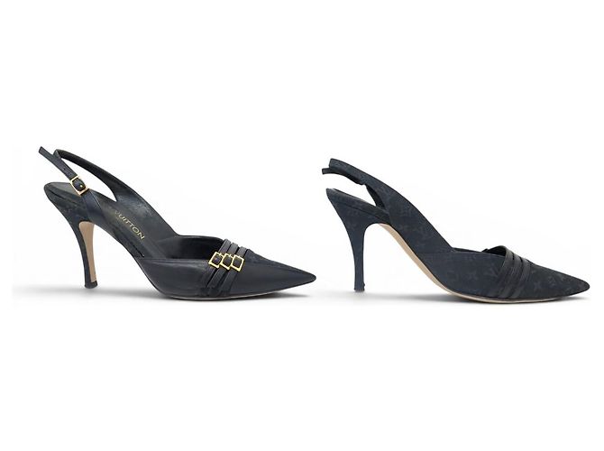 SCARPE LOUIS VUITTON CATHERINE MONOGRAM MINI LIN 39 SLINGBACKS Nero - vista 3