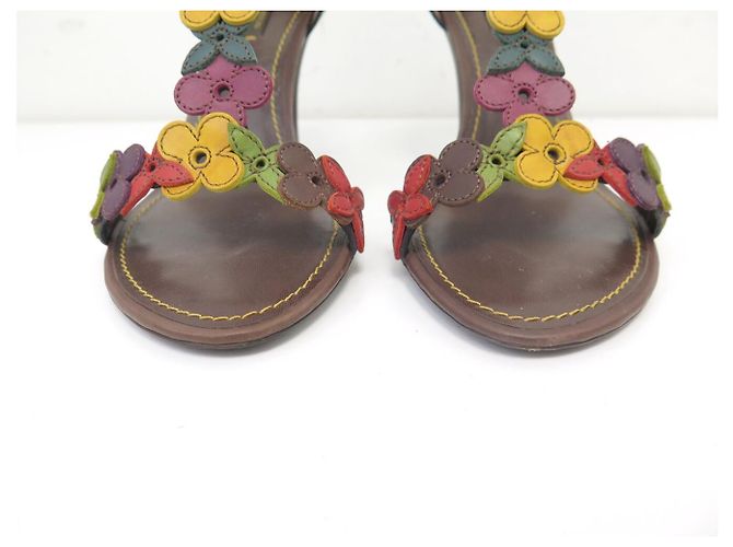 SANDALI LOUIS VUITTON AUBEPINE T-STRAP FLEURS MONOGRAM 38 Marrone - vista 4
