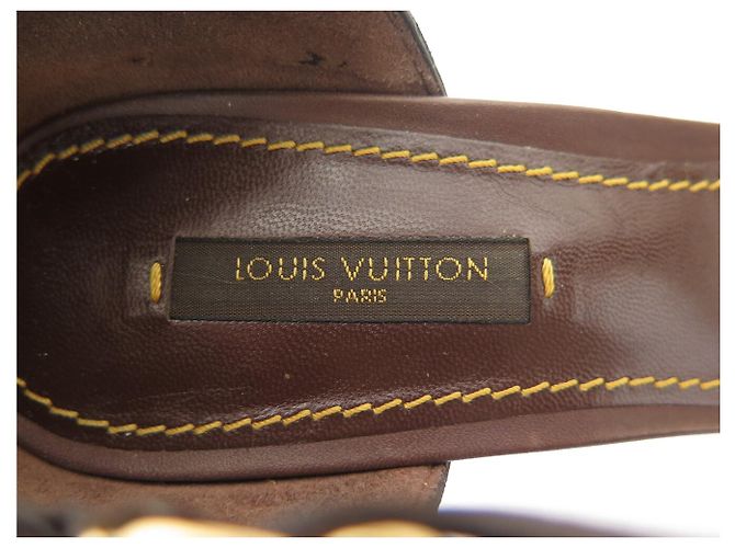 SANDALI LOUIS VUITTON AUBEPINE T-STRAP FLEURS MONOGRAM 38 Marrone - vista 7