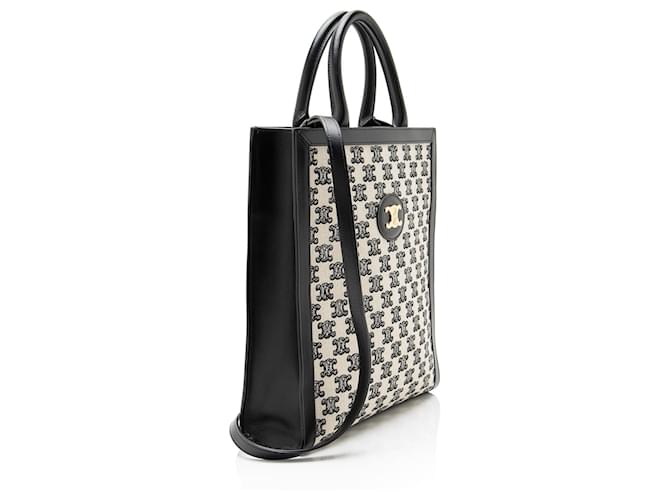 Céline Celine Triomphe Canvas Vertikaler Small Tote Cabas Schwarz - Ansicht 2