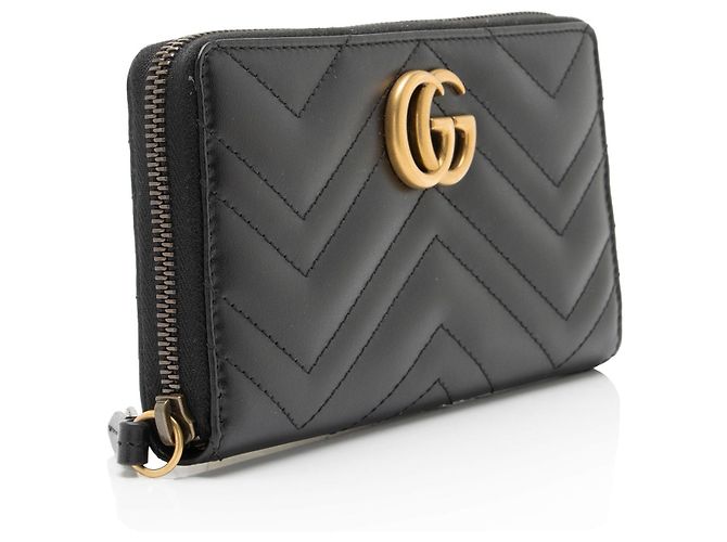 Portafoglio con zip Gucci Matelasse Leather GG Marmont Nero - vista 2
