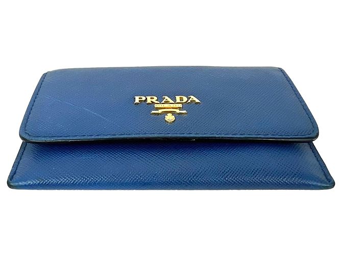 Prada Saffiano Leder Kartenetui Blau - Ansicht 3