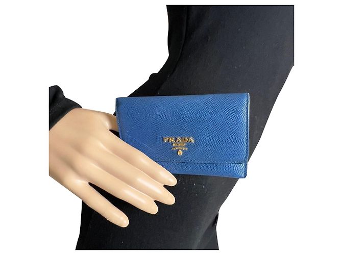 Prada Saffiano Leder Kartenetui Blau - Ansicht 4