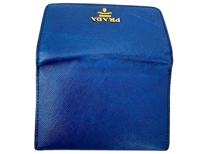 Prada Saffiano Leder Kartenetui Blau - Ansicht 7