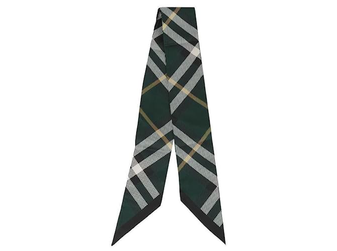 Burberry Sciarpa in seta Skinny Check Verde - vista 2
