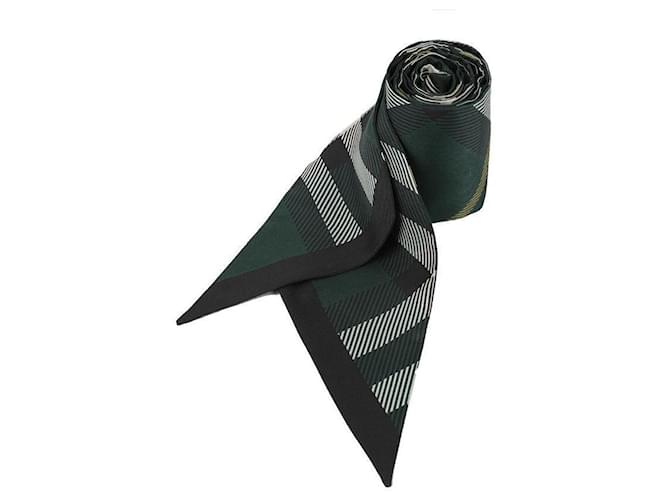 Burberry Sciarpa in seta Skinny Check Verde - vista 3