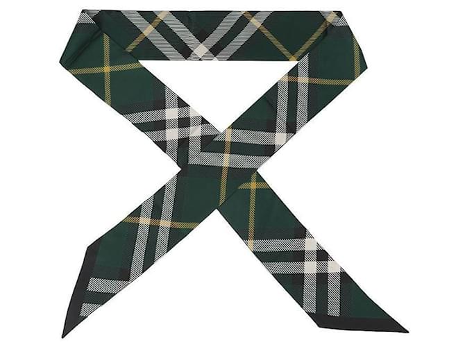 Burberry Sciarpa in seta Skinny Check Verde - vista 4