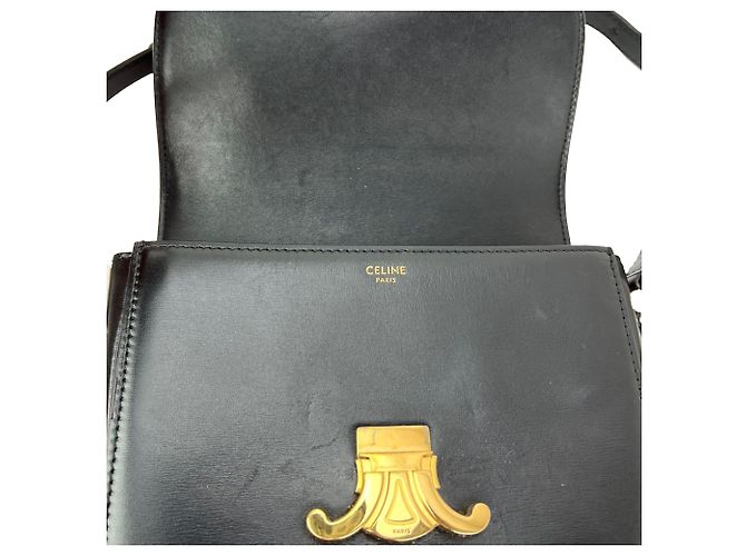 Céline Borsa a tracolla Celine Teen Triomphe in pelle di vitello lucida nera Nero - vista 6