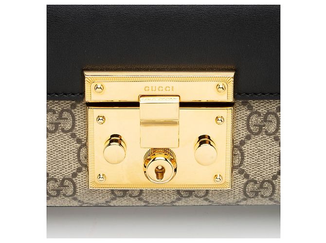 Mini borsa a tracolla Gucci GG Supreme Padlock Marrone Beige - vista 9