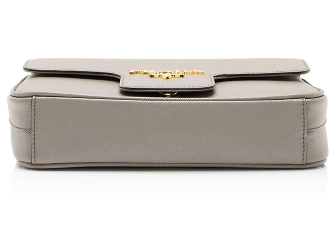 Borsa a tracolla con patta in Saffiano Prada Grigio - vista 4