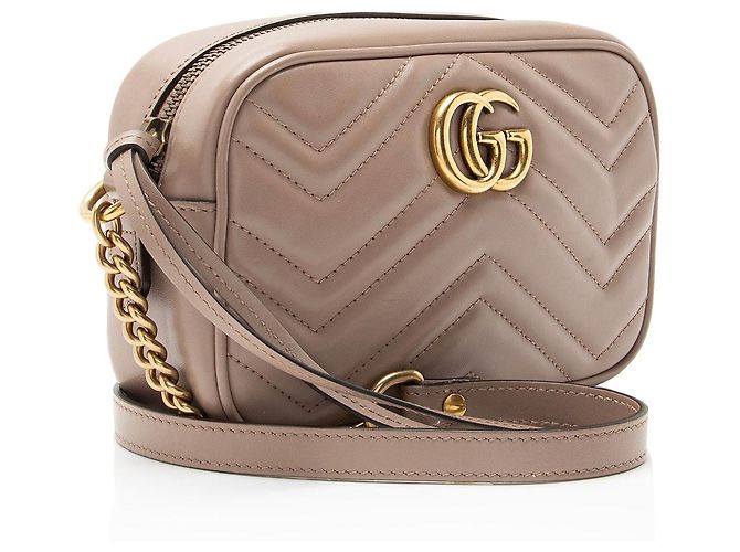 Borsa a tracolla mini Gucci Matelasse Leather GG Marmont Marrone Beige - vista 2