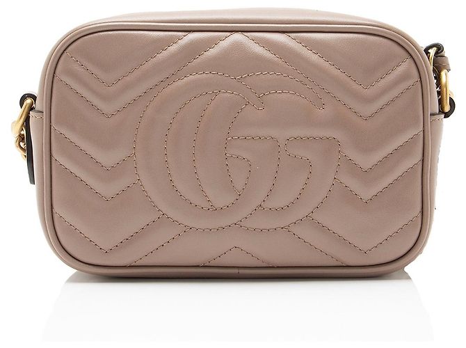 Borsa a tracolla mini Gucci Matelasse Leather GG Marmont Marrone Beige - vista 3