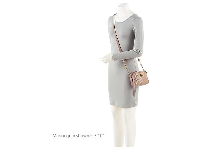 Borsa a tracolla mini Gucci Matelasse Leather GG Marmont Marrone Beige - vista 5