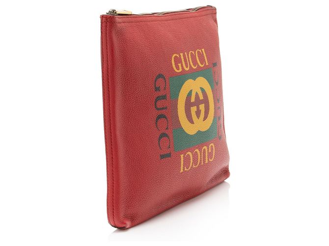 Pochette in pelle con logo Gucci e zip Rosso - vista 2