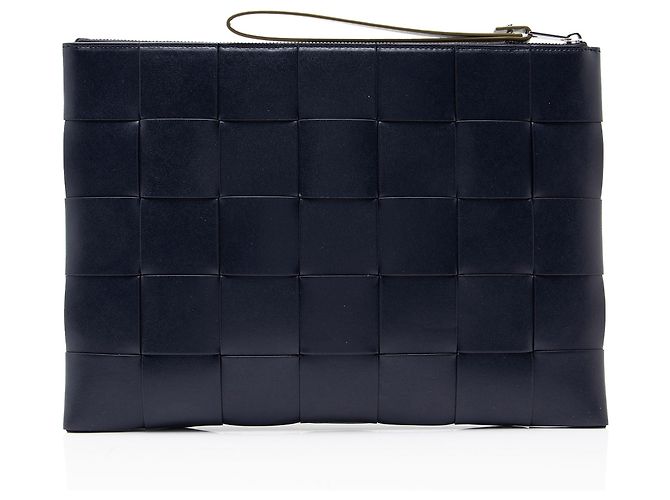 Pochette plate Maxi Intrecciato Cassette Bottega Veneta Bleu - vue 3