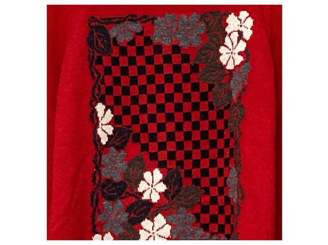 Autre Marque Strickpullover mit Blumenstickerei Toyoko Saito Rot - Ansicht 2