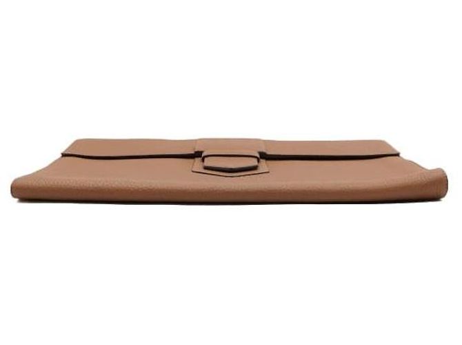 Delvaux Bolso Clutch Pouch Unisex de Piel de Vitello Marrón Camel - vista 7