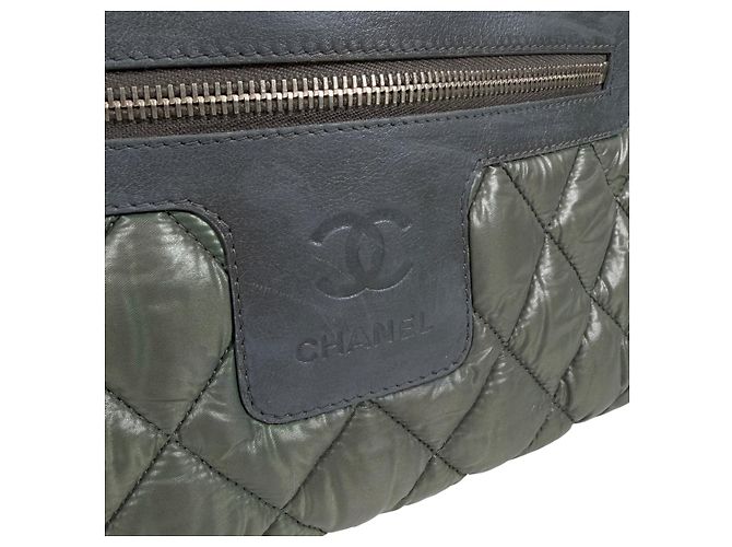 Chanel Borsa Tote Coco Cocoon Reversible Quilted Nylon Vintage Top Handle Khaki Marrone - vista 9
