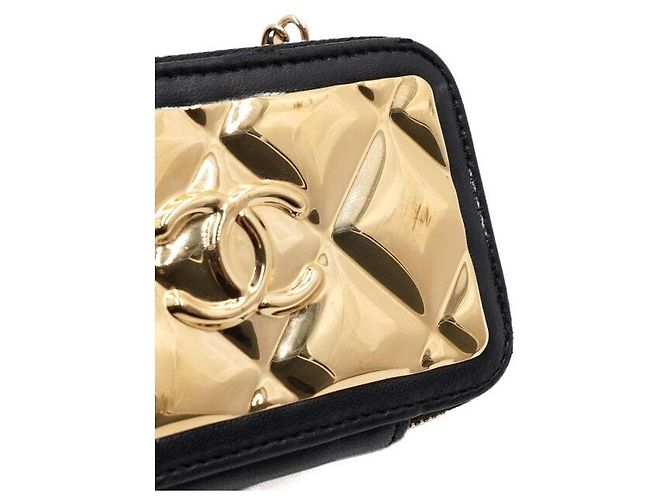 Chanel Mini borsa vanity a tracolla in pelle di agnello nera con catena dorata Nero - vista 11