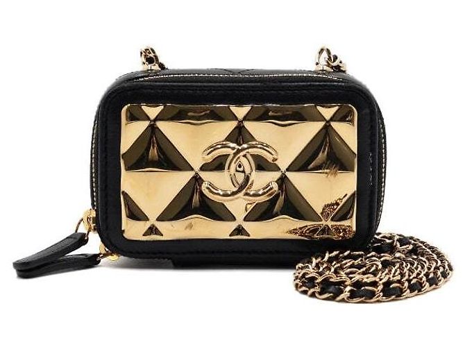Chanel Mini borsa vanity a tracolla in pelle di agnello nera con catena dorata Nero - vista 2