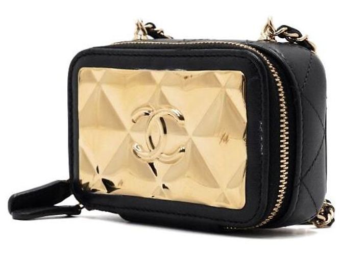 Chanel Mini borsa vanity a tracolla in pelle di agnello nera con catena dorata Nero - vista 3