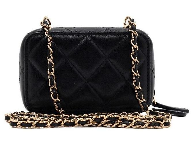 Chanel Mini borsa vanity a tracolla in pelle di agnello nera con catena dorata Nero - vista 5