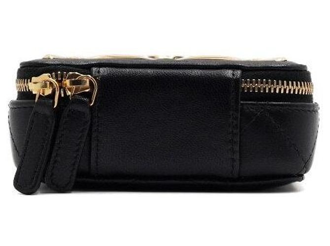Chanel Mini borsa vanity a tracolla in pelle di agnello nera con catena dorata Nero - vista 7