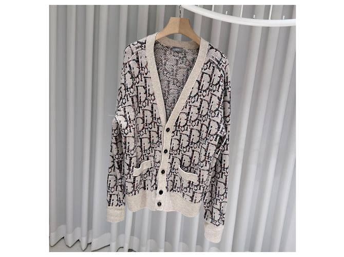 Dior Oblique Jacquard Wollstrickjacke Beige Braun - Ansicht 2